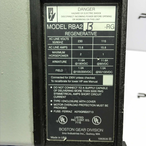 Boston Gear Rba2b Beta Ii Ratiotrol Regenerative Dc Control
