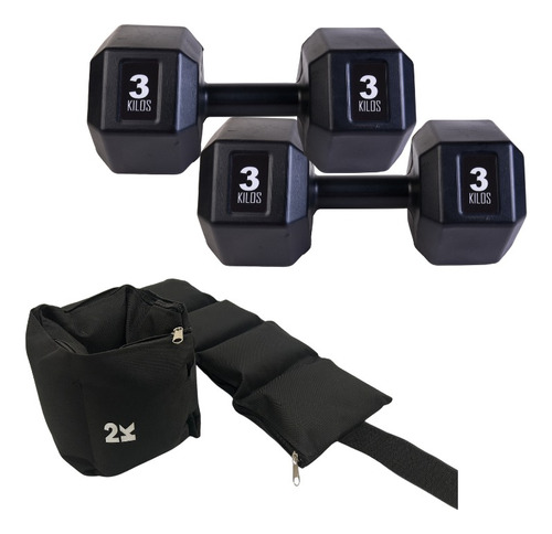  Kit Set Entrenamiento Par Mancuernas 3kg, Par Tobilleras2kg