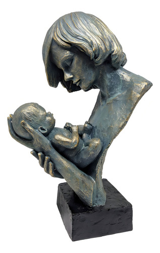 Estatua Colo De Mae 23,5x15,5x37cm Cor Azulado Com Detalhes Dourados
