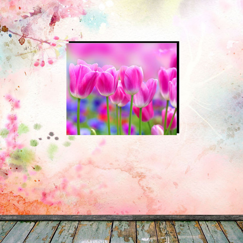 Cuadro Decorativo Tulipanes Rosas Colores Negro