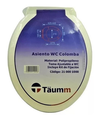 Asiento Y Tapa De Wc Sanitario Baño Blanca Colomba Taumm