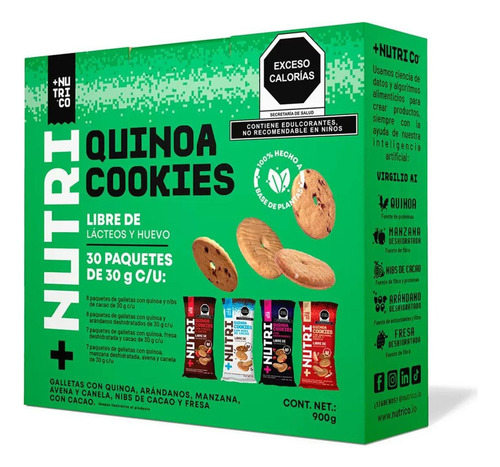Galletas Quinoa Cookies Sin Lacteos Nutrico 900g