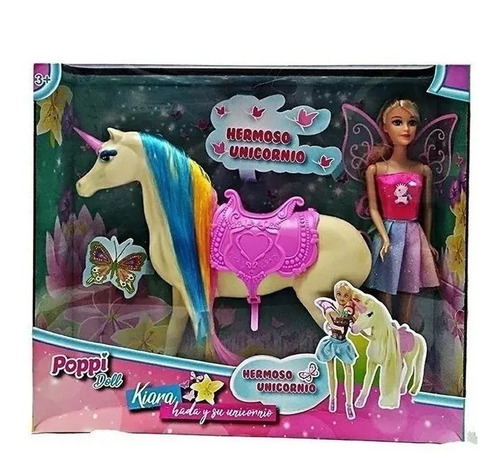 Juguete Muñeca Kiara Hada Su Unicornio Poppi Bebe Nena 28cm