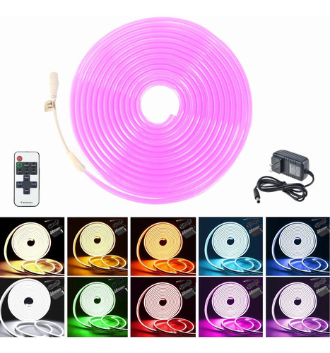 Tira Led Neón Flex Unicolor 5metros Con Control Y Eliminador Color de la luz Rosa