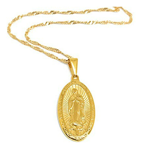 Collar De Medalla De Guadalupe Chapado En Oro De 18 Quilates