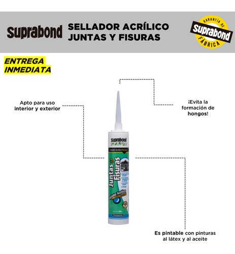 Imagen 3 de 6 de Acrílico Premium Suprabond Juntas Y Fisuras Transparente 280