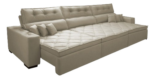 Sofá Austin 3,22m Retrátil, Reclinável com Molas no Assento e Almofadas, Suede Bege Cama inBox