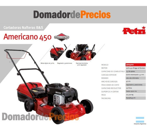 Cortadora De Cesped Petri 4.5 Hp Naftera Con Bolsa Rigida