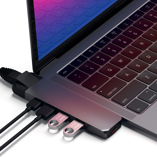 Adaptador Hub Usb-c Satechi P/ Macbook Pro E Air Com Hdmi 4k, Ethernet Rj-45, Usb-a, Usb-c Pd, Leitor Sd E Microsd Estação Completa Para Trabalho, Estudo E Home Office