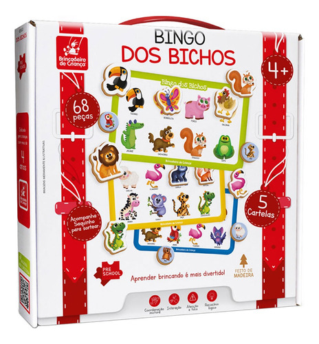 Jogo Bingo Dos Animais Brinquedo Madeira Educativo 61 Peças