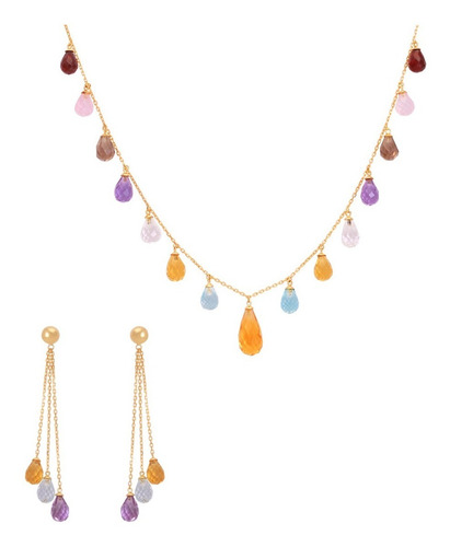 Imagem 1 de 4 de Conjunto Brincos/garg Briolet Pendurado Em Ouro 18k/750