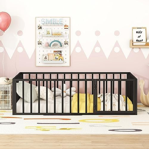 Twin Size Metal Versatile Floor Bed Frame With Door And Safe