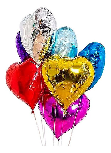 Corazon Metalizado Inflado C/ Helio Varios Colores 45cm