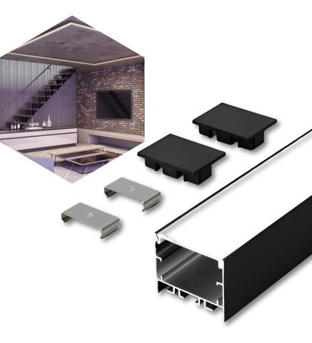 Perfil Led 40mm Sobrepor 2 Metros Linear Externo Preto Largo Tensão De Operação 127v/220v 127/220v
