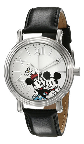 Reloj Mujer Disney W001861 Cuarzo Pulso Negro En Cuero