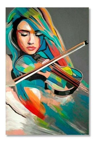 Cuadro Decorativo Mujer Con Violín En Lienzo