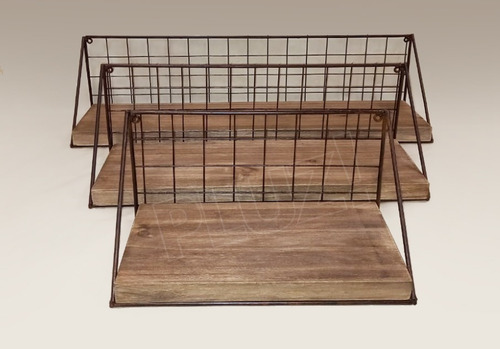 Estante Industrial Vintage 80cm Madera Y Malla Hierro Óxido