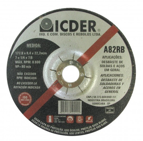 Disco De Desbaste 4.1/2 X 7/8 A82rb - Icder