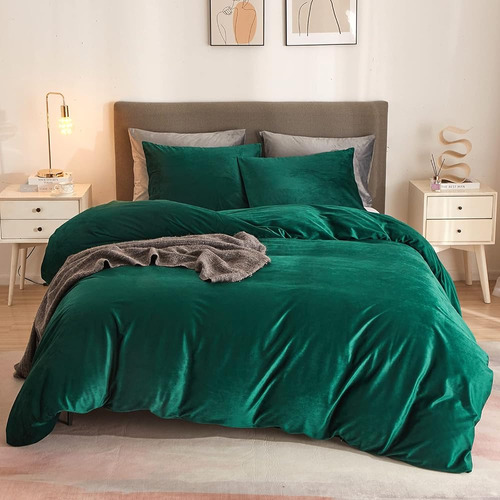 Hybd Velvet Duvet Cover Set Queen Size - Emerald Green Velve