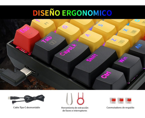 Imagen 8 de 8 de Teclado Gamer Ergonómico De 78 Teclas Con Cable Y Luz Rgb