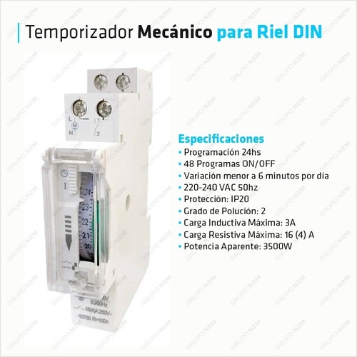 Imagen 2 de 10 de Temporizador Reloj Mecanico Pileta Din 24 Hs 48 Programas