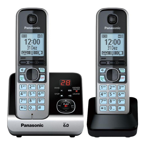 Telefone Sem Fio Panasonic Combo (base + 1 Ramal) Cinza Cor Preto/Prateado Bivolt