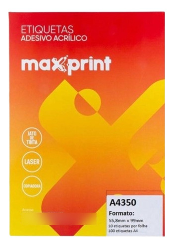 Etiqueta A4 Ref A4350 (10) 55,8x99 Com 100 Folhas Maxprint