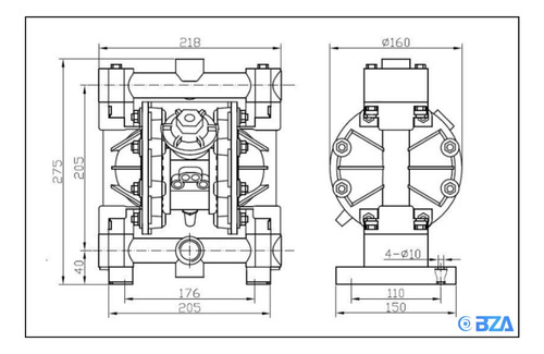 Bomba Pneumática De Diafragma Bza20al Ptfe - 3/4 - 57 L/min