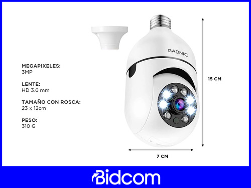 Cámara De Seguridad Gadnic Hogar Foco Vision Nocturna 3mp Hd Color Blanco