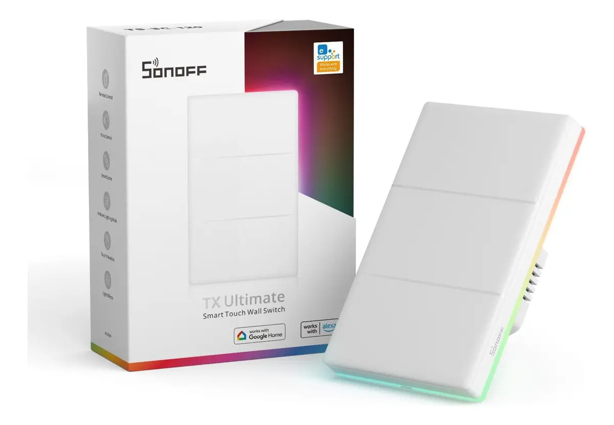 Interruptor Inteligente Wi-Fi Sonoff TX Ultimate 3 Teclas LED RGB