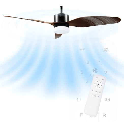 Ventilador Techo 6 Velocidades Luz Led Ajustable 1.194 M 35w Negro Mate Walnut Plástico 3