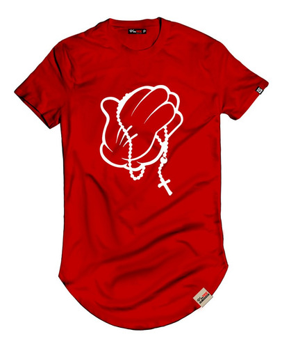 Imagem 4 de 9 de Camisa Camiseta Long Mãos Rezando Blusa Alongada Manga Curta