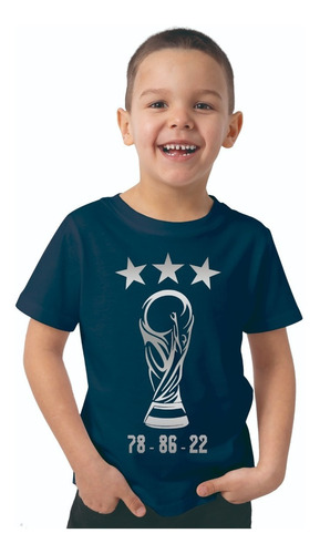 Remera Niño Campeones Del Mundo Copa Estrella Fecha Afa Azul