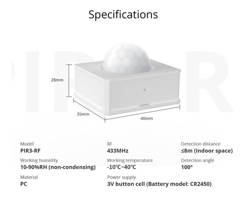 Sonoff Sensor Pir3-rf Detector De Presencia Infrarrojo