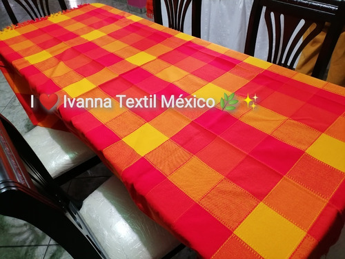 Mantel Artesanal Mexicano Cuadros Atardecer 1.50 M X 2 M