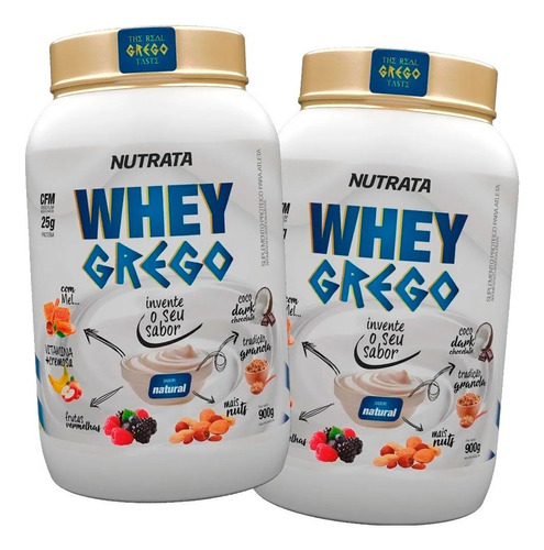 2 Potes Whey Grego 900g Cada - Nutrata Sabor Natural