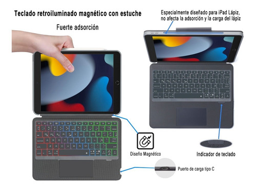 Imagen 2 de 2 de Teclado Mágico Táctil Para iPad 10.2 Air Pro 10.5