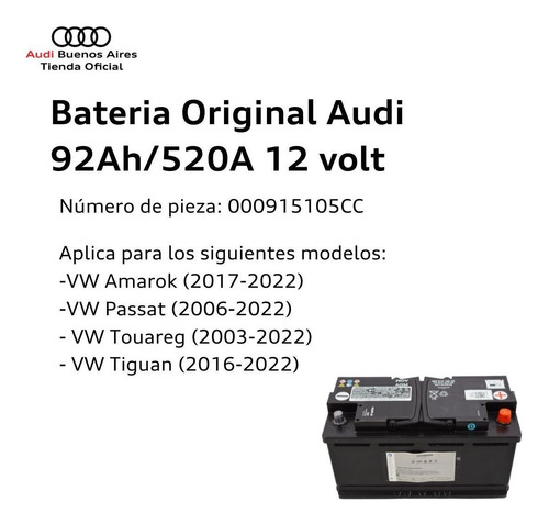 Imagen 4 de 9 de Batería 92ah/520a Audi Q5 2009 Al 2021