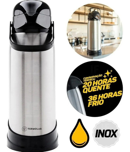 Garrafa Térmica 100% Inox Revolution 1.2l Com Bomba Termolar