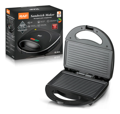 Sandwichera Eléctrica Con Placa Grill Doble Antiadherente Color Negro Con Luces Indicadoras - 850w - 220v/240v - R.523