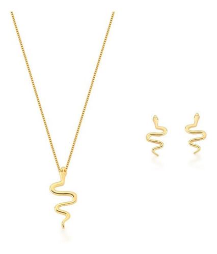 Conjunto Inspiração Colar E Brinco Cobra Lisa Dourado