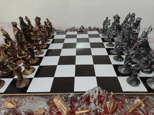 jogo de xadrez temático medieval mod 3 tabuleiro resina - Escorrega o Preço