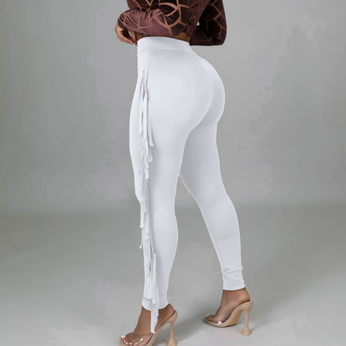 Pantalón De Vendaje Ajustado Con Flecos De Color Liso De Alt