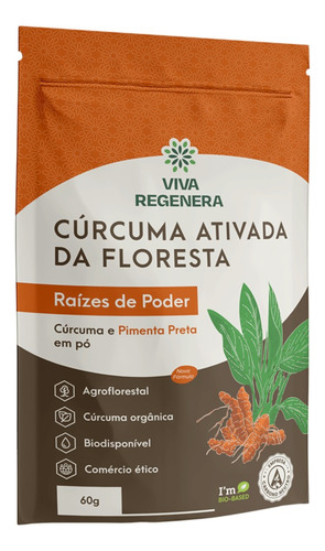 Viva Regenera - Raízes do Poder Tempero em Pó cúrcuma com pimenta preta em pó 60g viva regenera