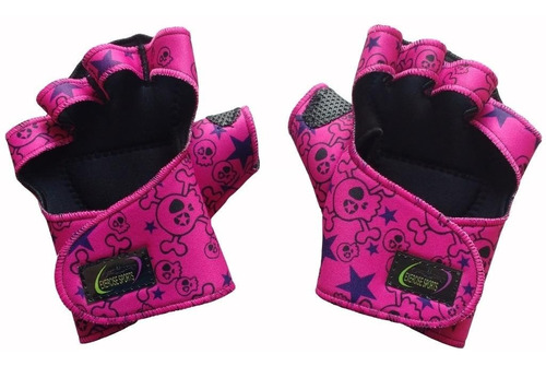 Luva Neoprene Caveirinha Rosa Musculação Academia.