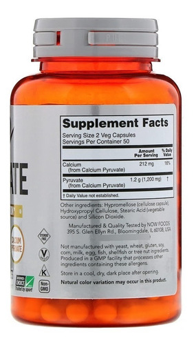 Imagem 2 de 5 de Piruvato, Importado (metabolismo) 600mg - 100 Caps