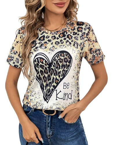 Blusa Casual Con Estampado De Leopardo & Corazón
