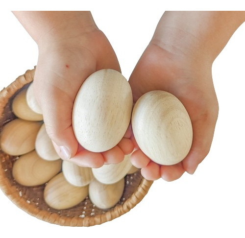 6 Huevos De Madera Maciza Torneada Tamaño Real 5,8cm X 4 Cm