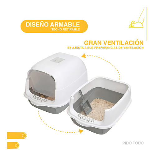 Arenero Para Gato Cerrado Puerta Abatible Pala Ventilacion Color Gris