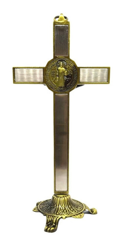 Crucifixo Parede Metal Cruz Mesa Dourada Moderna 20cm Cor Ouro Velho